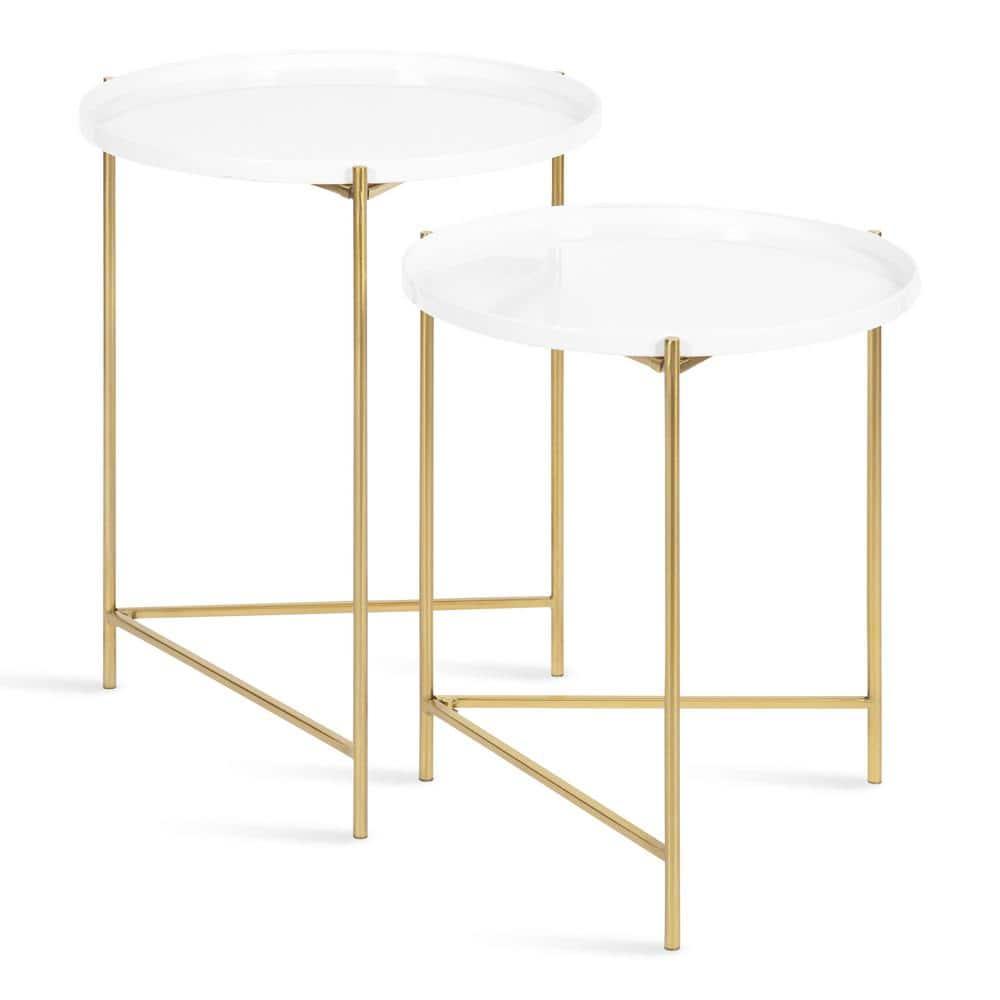 Kate and Laurel Ulani Round Metal Nesting Table, 2 Piece, White and Gold