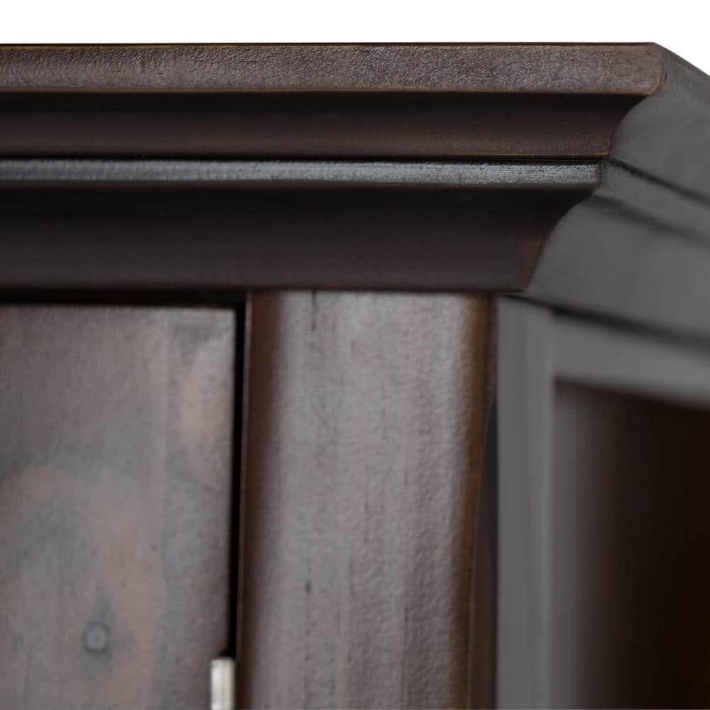 Simpli Home Acadian Solid Wood Shelf Storage Cabinet with Glass Doors and Adjustable Shelves