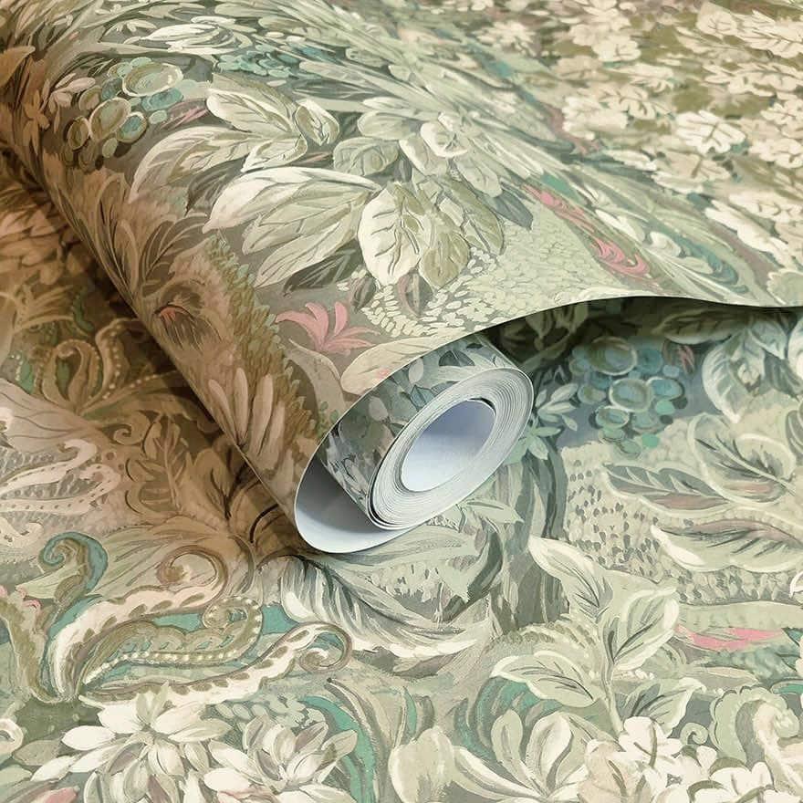 Multicolor Textured Non-Woven Floral Foliage Wallpaper, Double Roll