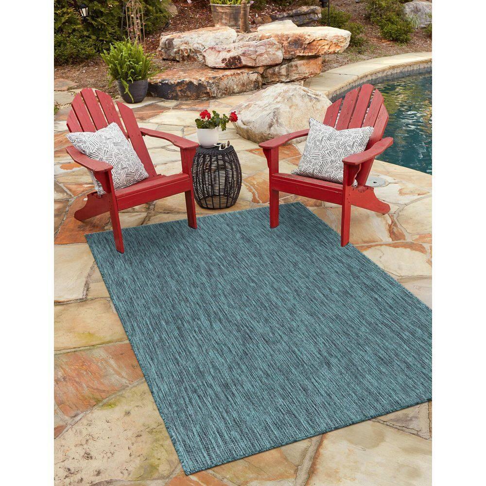 Unique Loom 7' 0 x 10' 0 Rectangle Indoor/Outdoor Solid Teal Area Rug