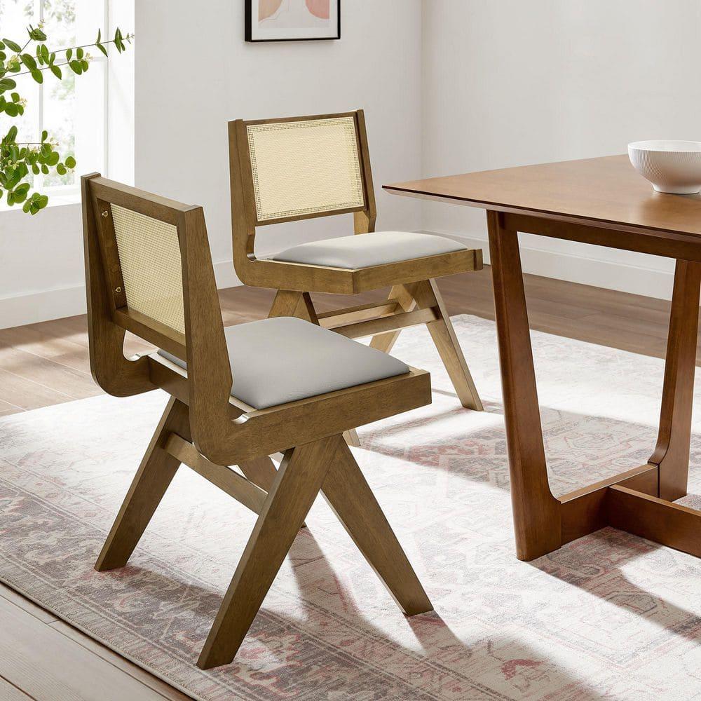 Modway Thera Vegan Leather And Cane Dining Side Chairs Set Of 2