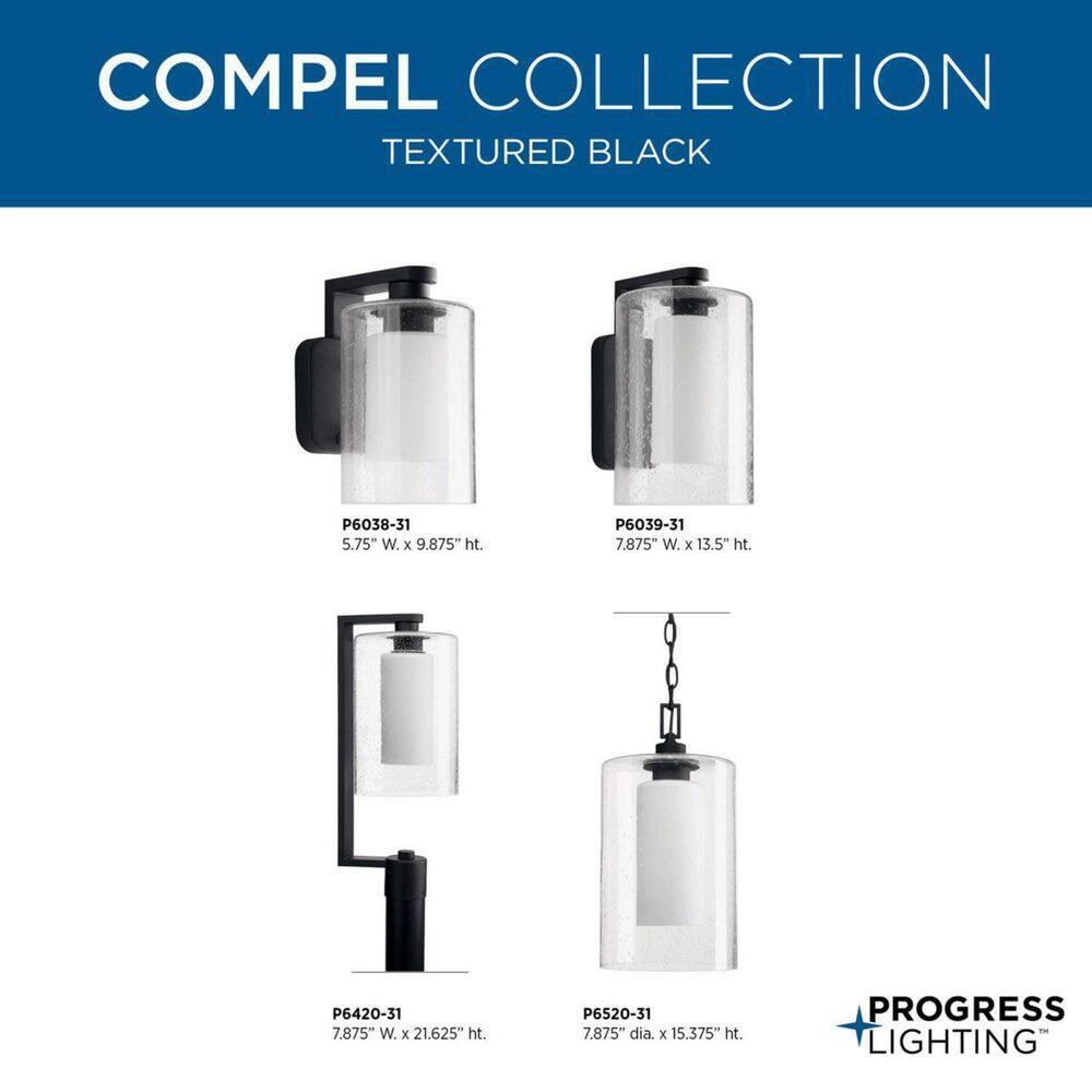 Progress Lighting Compel 1-Light Outdoor Wall Lantern, Black, Seeded Glass Shade
