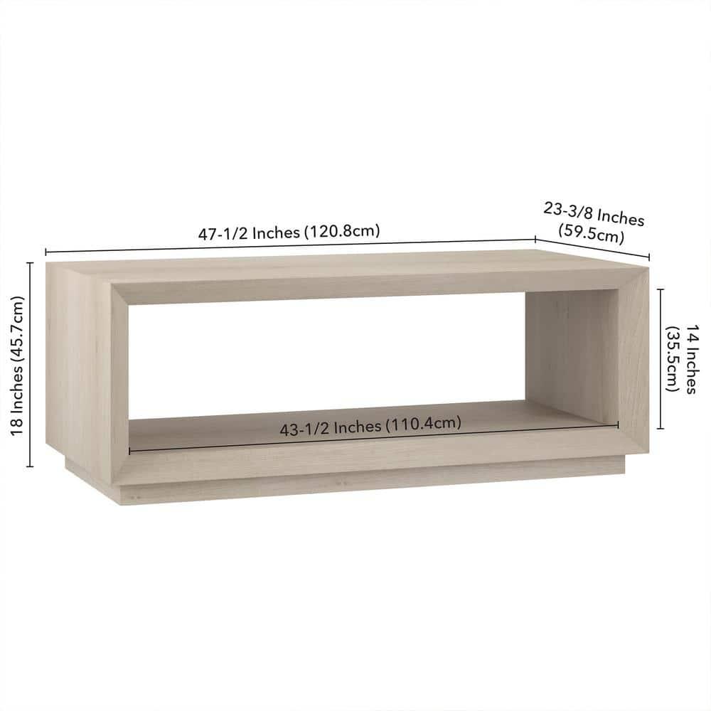 Alder White Rectangular Wood Coffee Table with Plinth Base