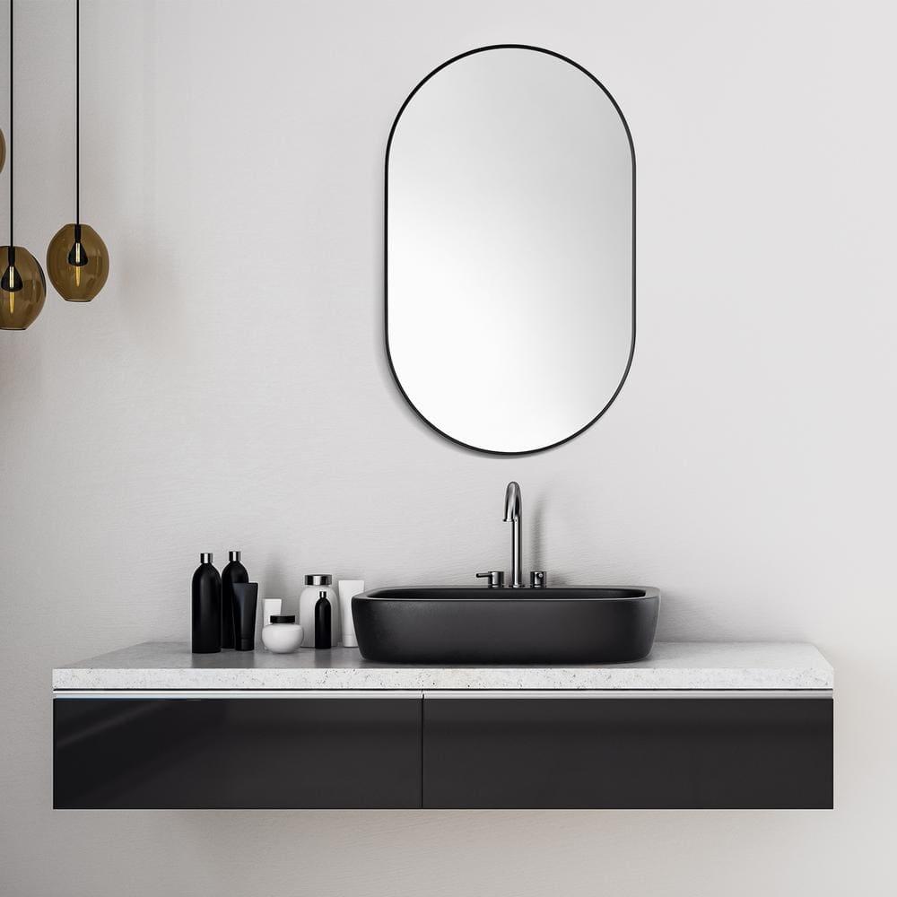 Ispra 36" Oval Bathroom/Vanity Matt Black Aluminum Framed Wall Mirror