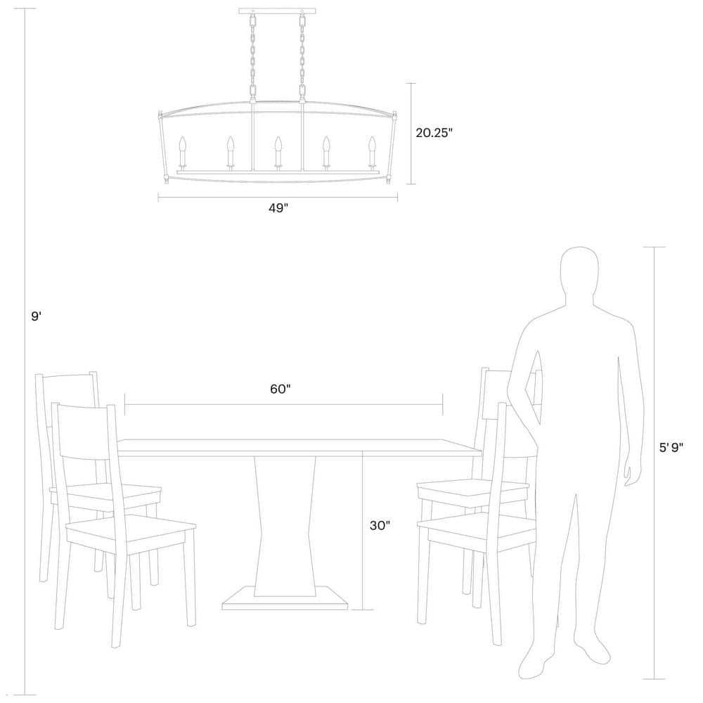 Thayer Antique Gild 5-Light Linear Steel Chandelier