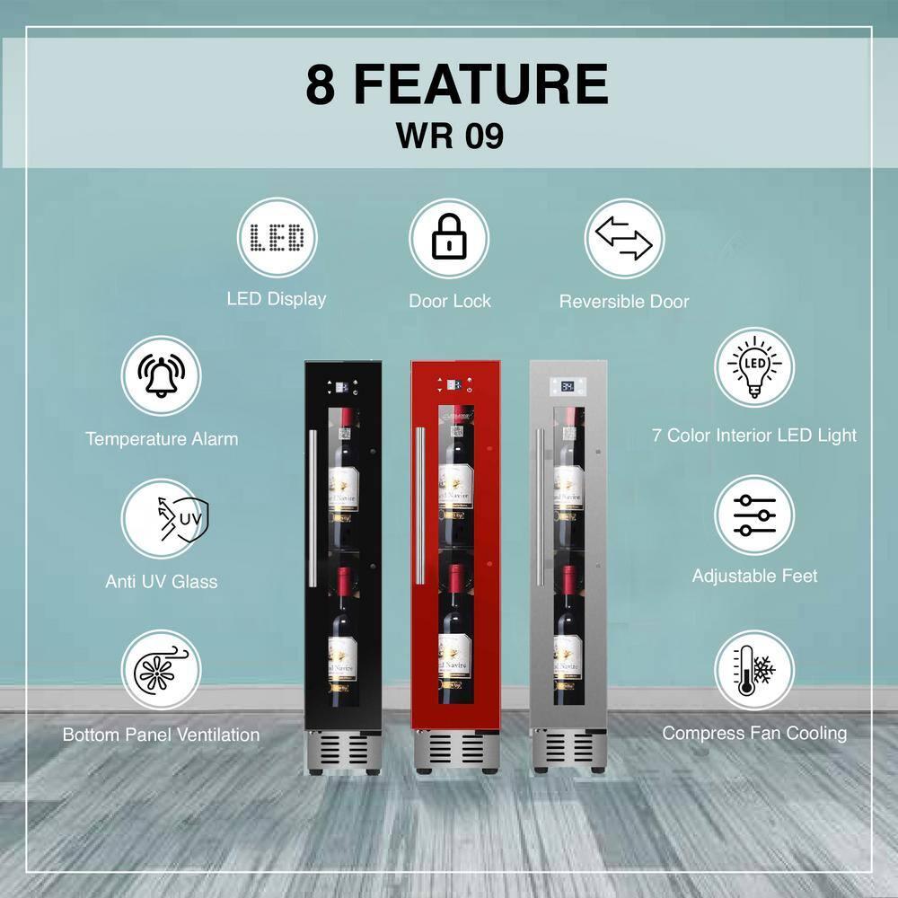 Slim Red Wine Refrigerator with Anti-UV Glass Door and LED Lighting