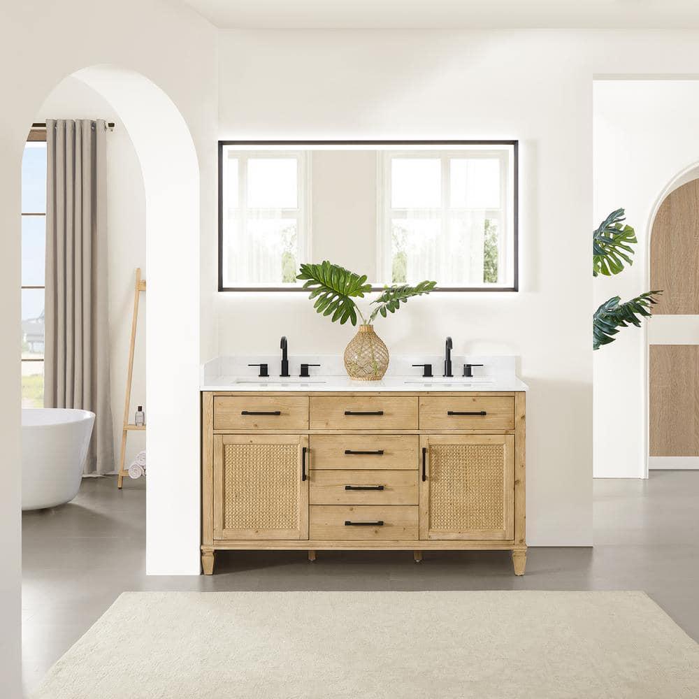 Altair-13 60" Double Bathroom Vanity in with Grain White Engineered Stone Countertop