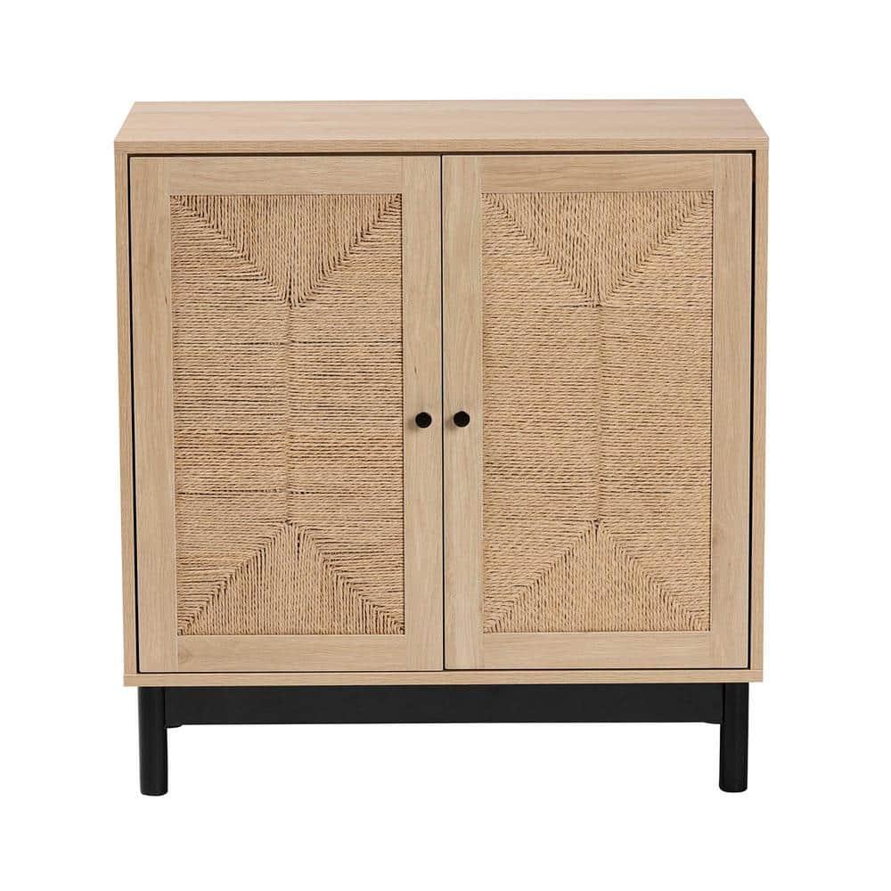 Baxton Studio Cherelle Mid-Century Modern Light Brown and Black 2-Door Storage Cabinet
