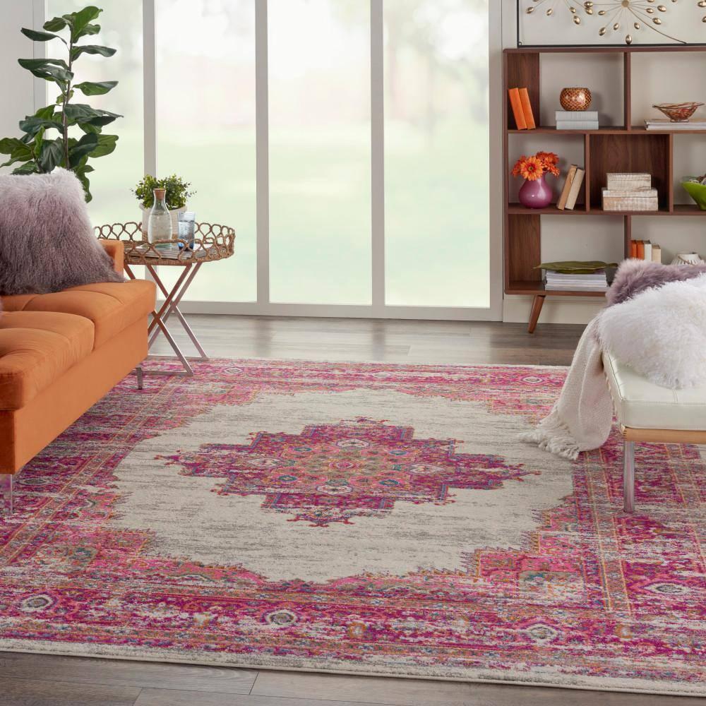 Nourison Passion Medallion Bohemian Indoor Rug Ivory/Fuchsia 9' x 12'
