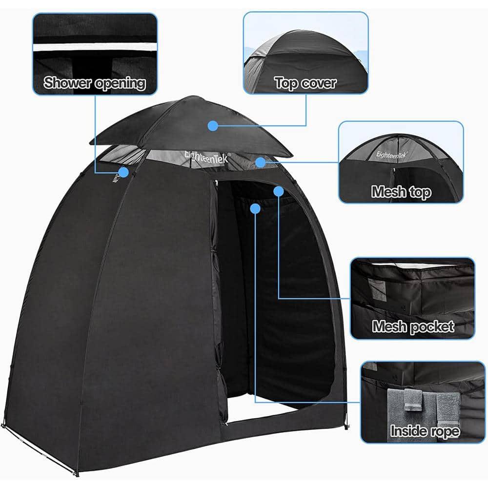 EighteenTek Camping Shower Tent Changing Room 2 Rooms Outdoor Pop Up Camping Toilet Portable Privacy Dressing Shelter 83"x43"x80"H