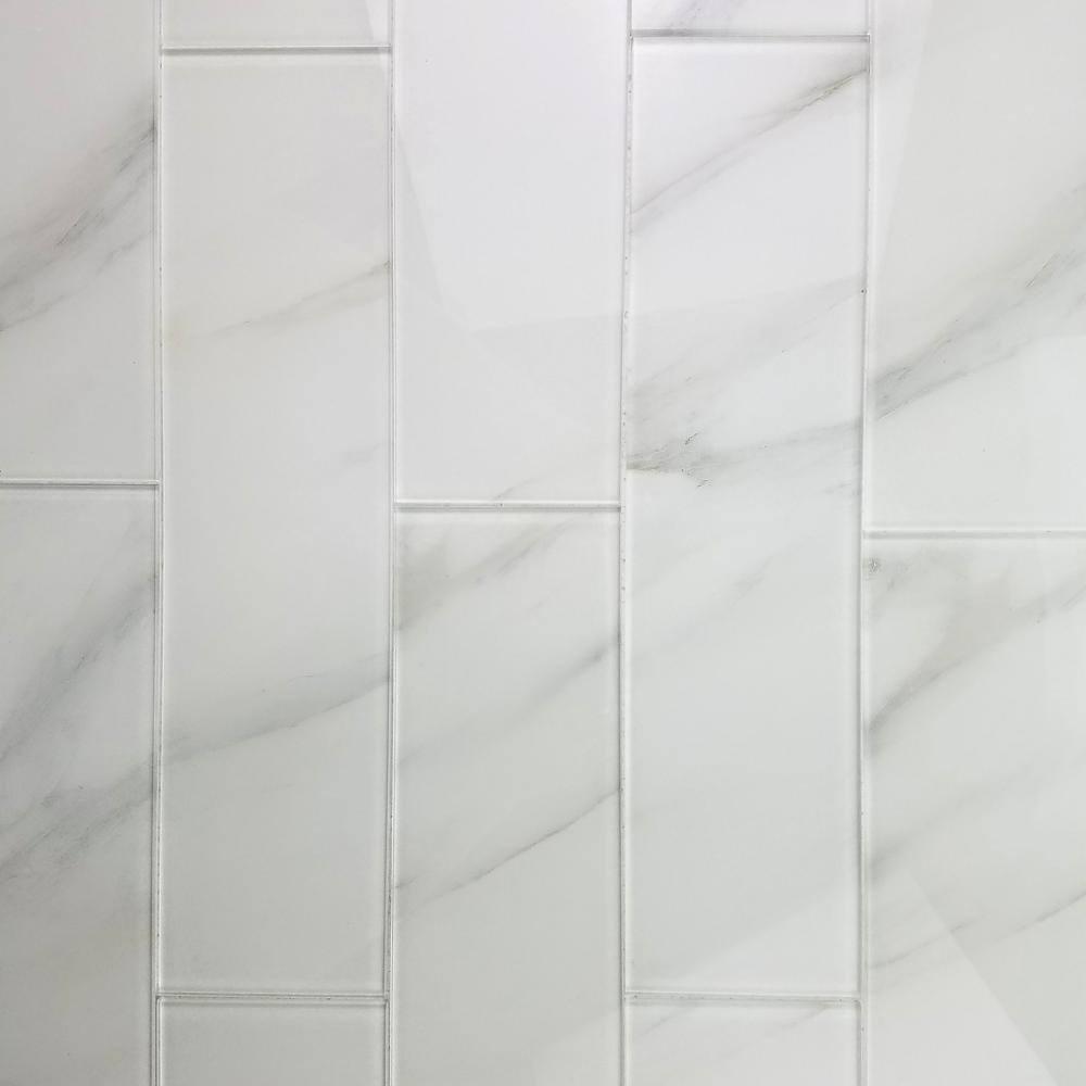 Abolos Nature 4 in. x 16 in. Marble Look Glass Straight Edge Large Format Subway Decorative Kitchen & Bathroom Wall Tile