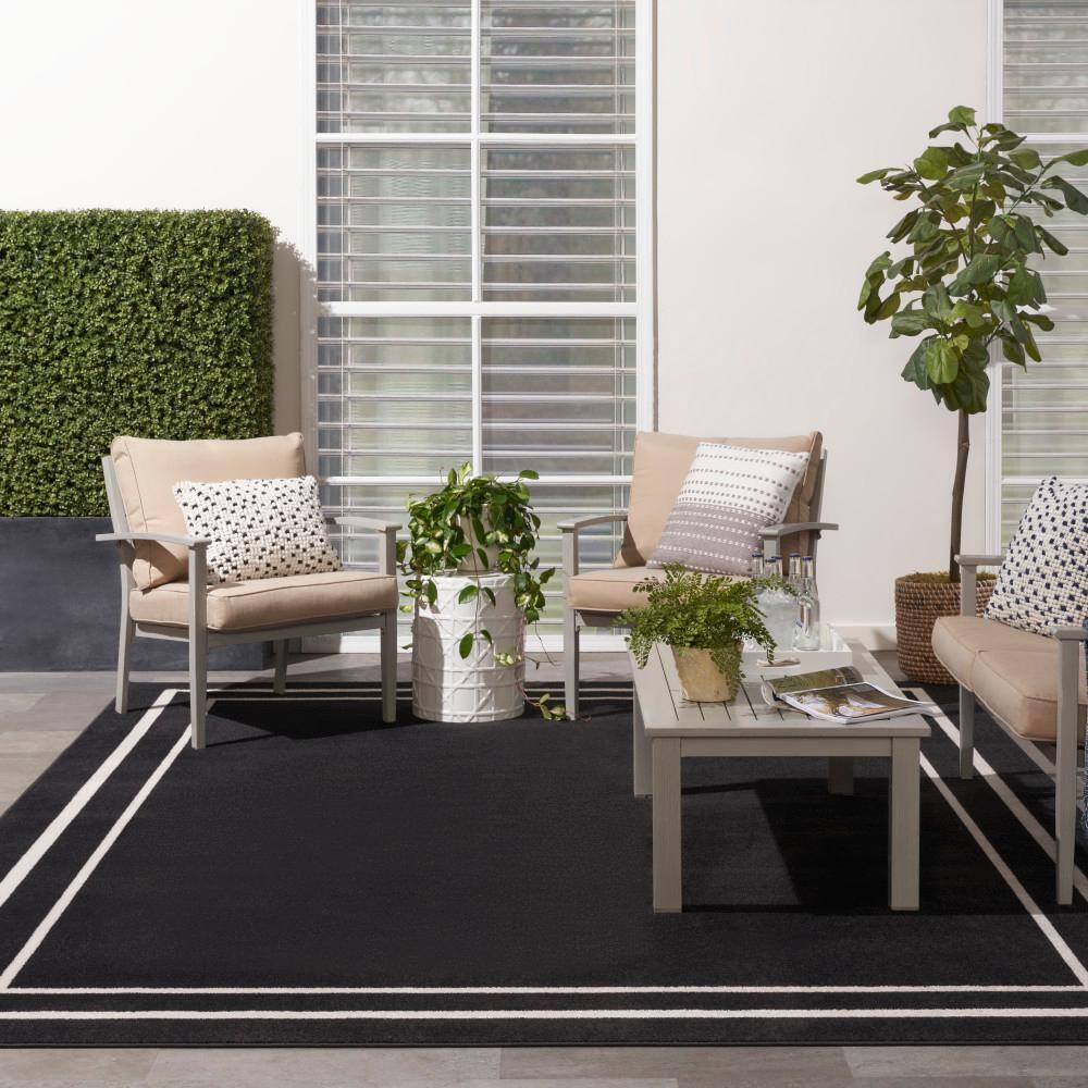 Nourison Essentials 9' x 12' Black Ivory Contemporary Indoor/Outdoor Rug