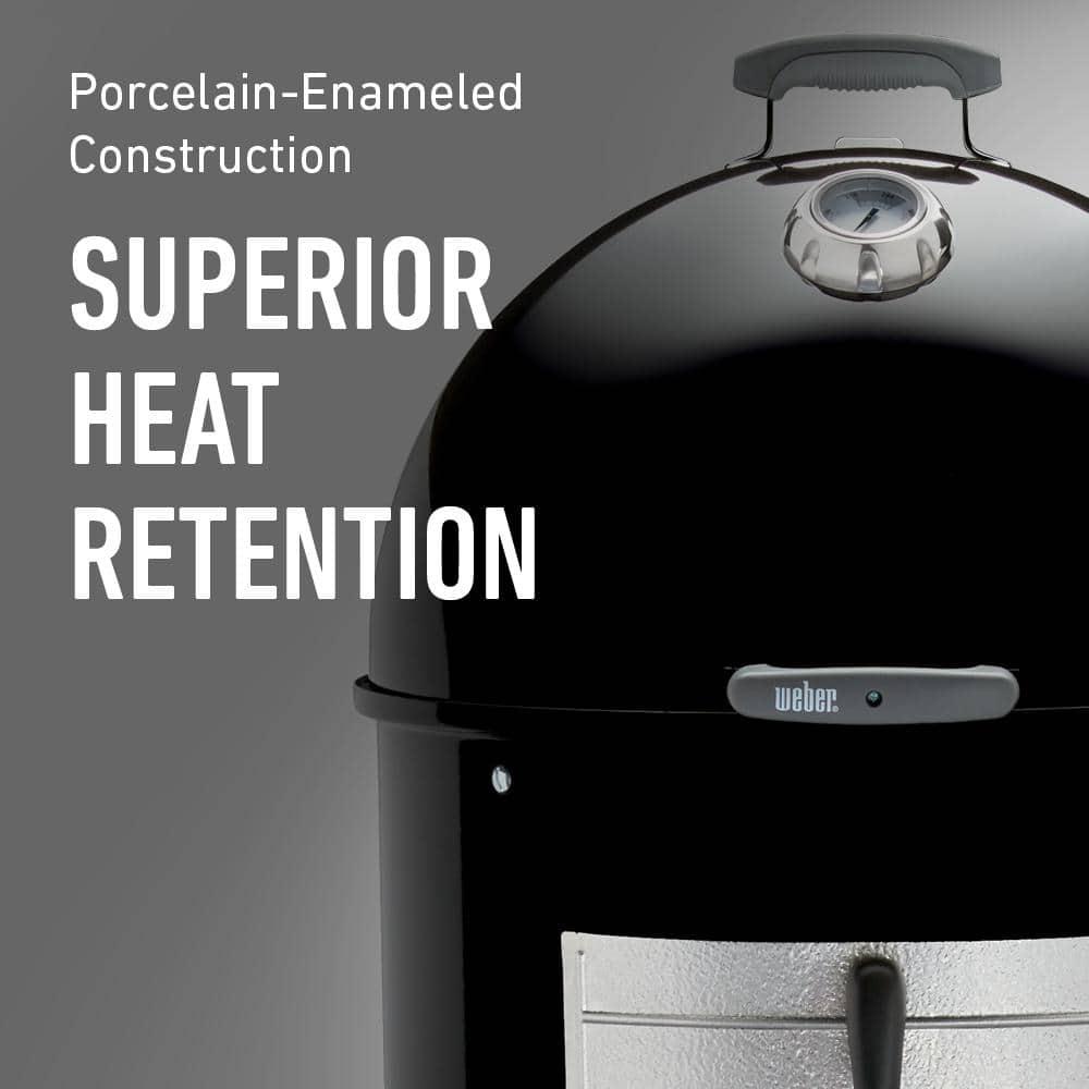 Black Porcelain Charcoal Smoker with Steel Grates and Thermometer