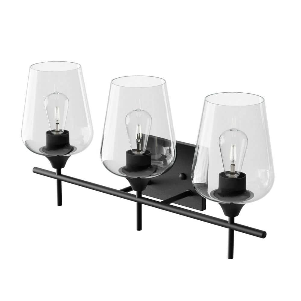 CO-Z Matte Black Vanity Light Sconce w Clear Glass Shade 3-light