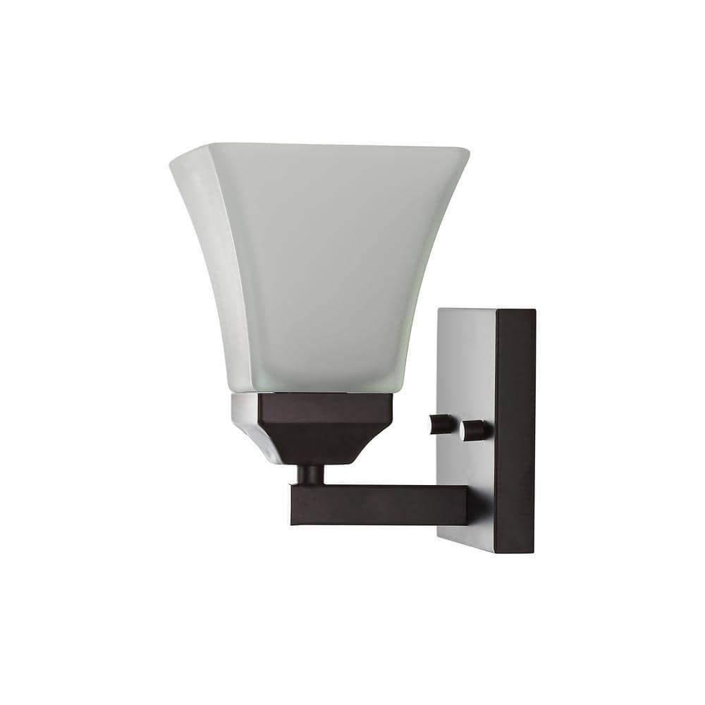 JONATHAN Y Staunton 5" 1-Light Iron/Glass Modern Cottage LED Vanity Light, Oil Rubbed Bronze