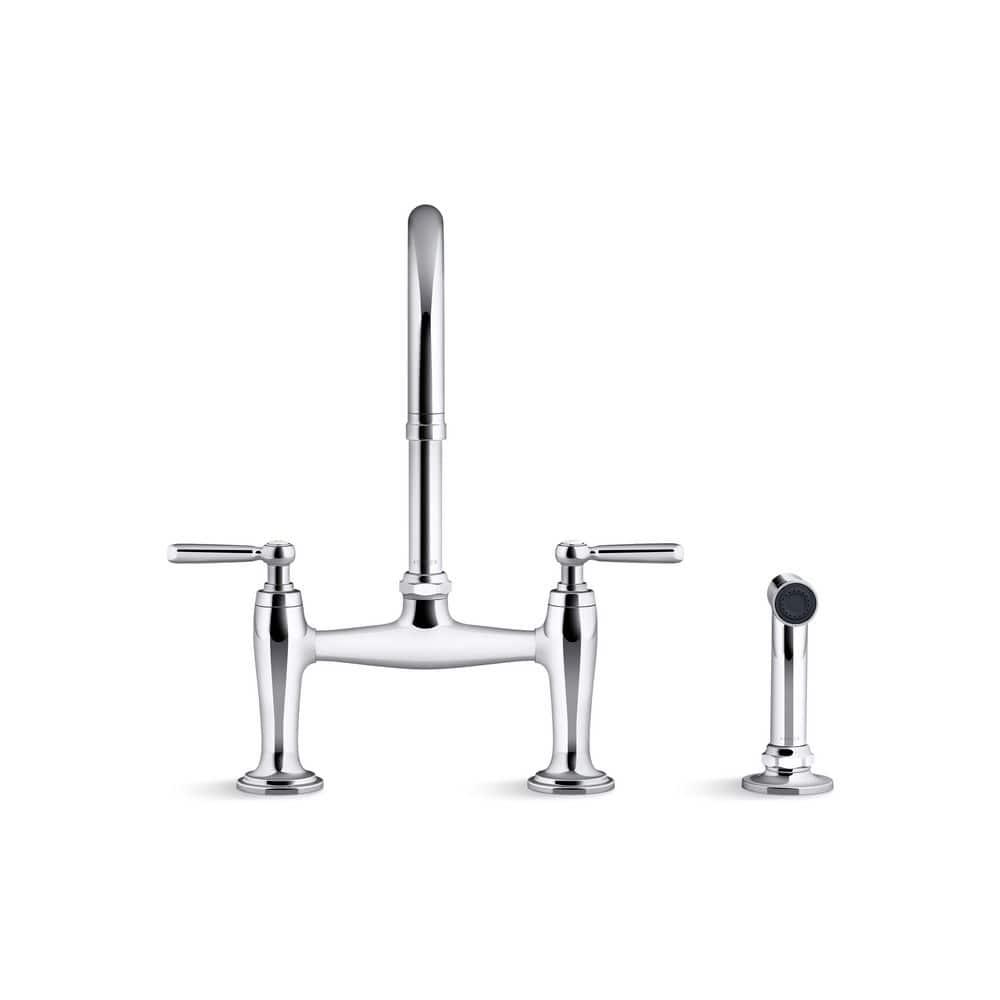 Edalyn by Studio McGee Two-Hole Bridge Kitchen Sink Faucet with Side Sprayer