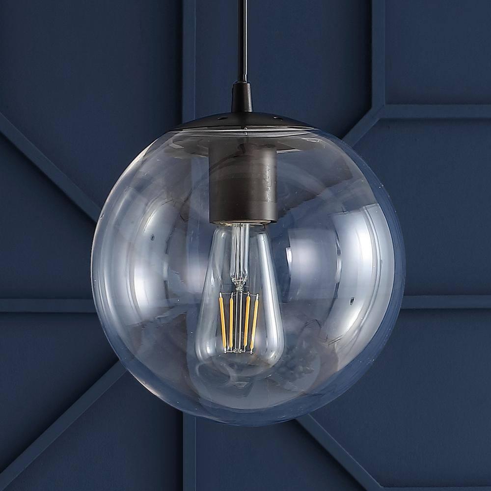 Bleecker 7.75" Metal/Glass Globe LED Pendant, Clear/Oil Rubbed Bronze