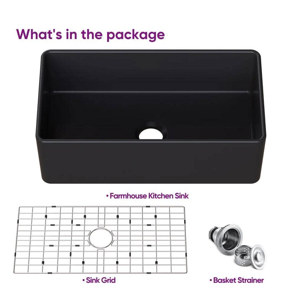 Hadley 33" L x 18" W Fireclay Farmhouse Kitchen Sink with Sink Grid & Basket Strainer
