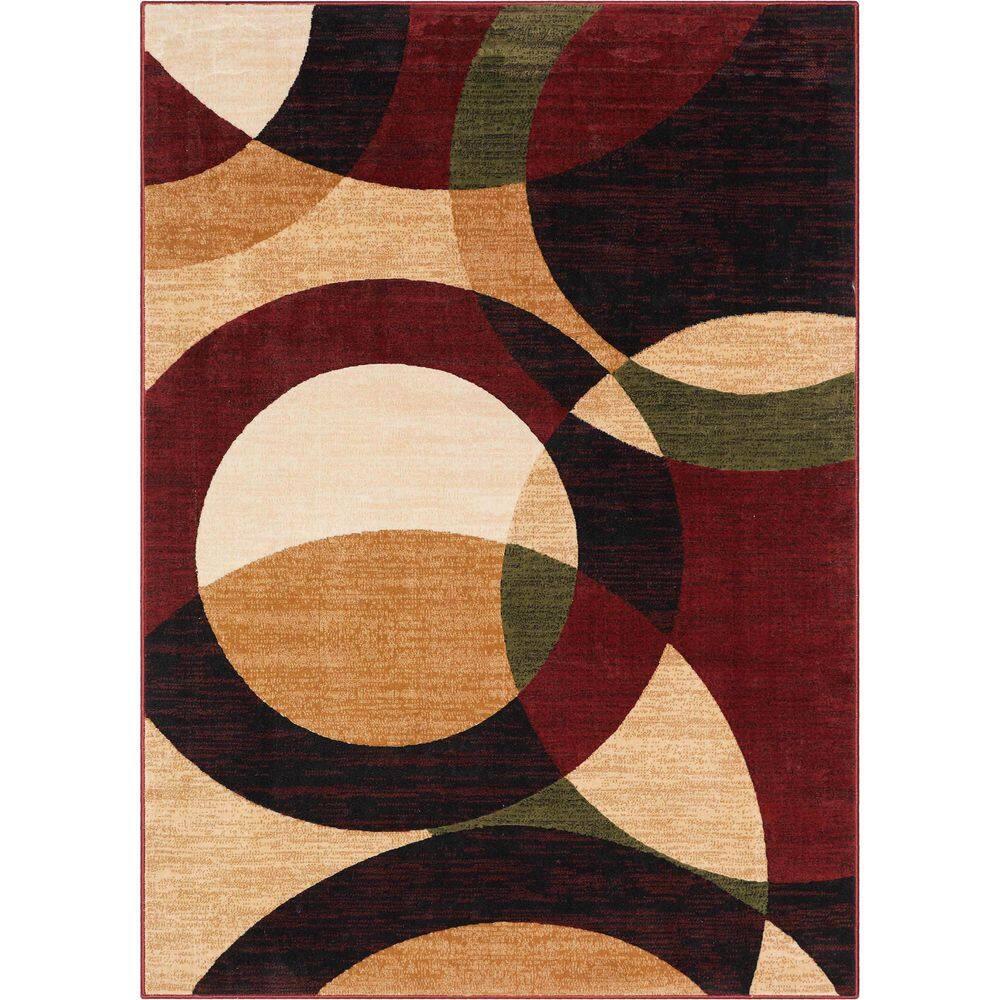 Well Woven 5 x 7 (ft) Loomed Polypropylene Red Rectangular Indoor Geometric Mid-Century Modern Area rug