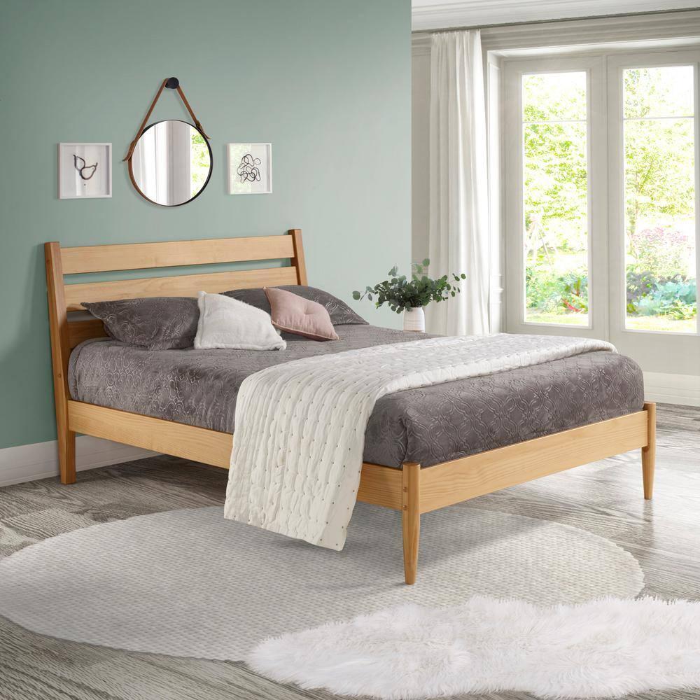 Camaflexi Mid-Century Solid Wood Queen Platform Bed in Scandinavian Oak 100% Solid Wood