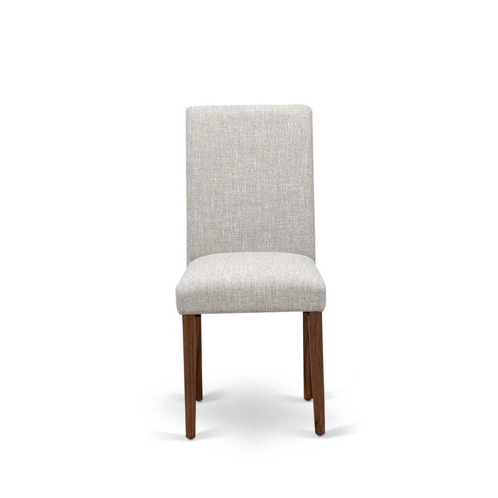 Red Barrel Studio® 7 Piece Dining Set Consist of a Round Dining Room Table with Pedestal and 6 Doeskin Linen Fabric Upholstered Parson Chairs, Antique Walnut