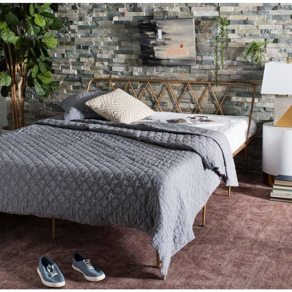 SAFAVIEH Gatsby Modern Glam Bed Frame, Queen, Gold