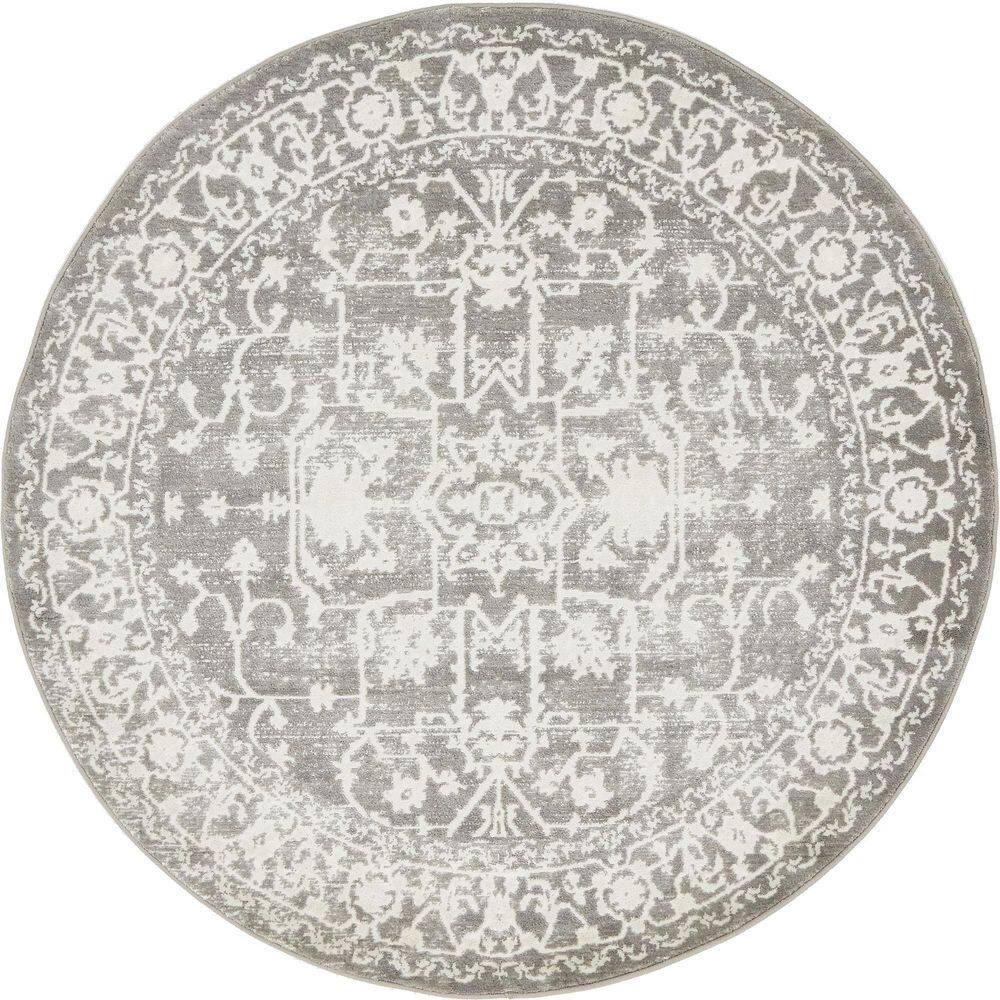 Unique Loom New Classical Collection Area Rug - Olympia (4' 1" Round Light Gray/Ivory)