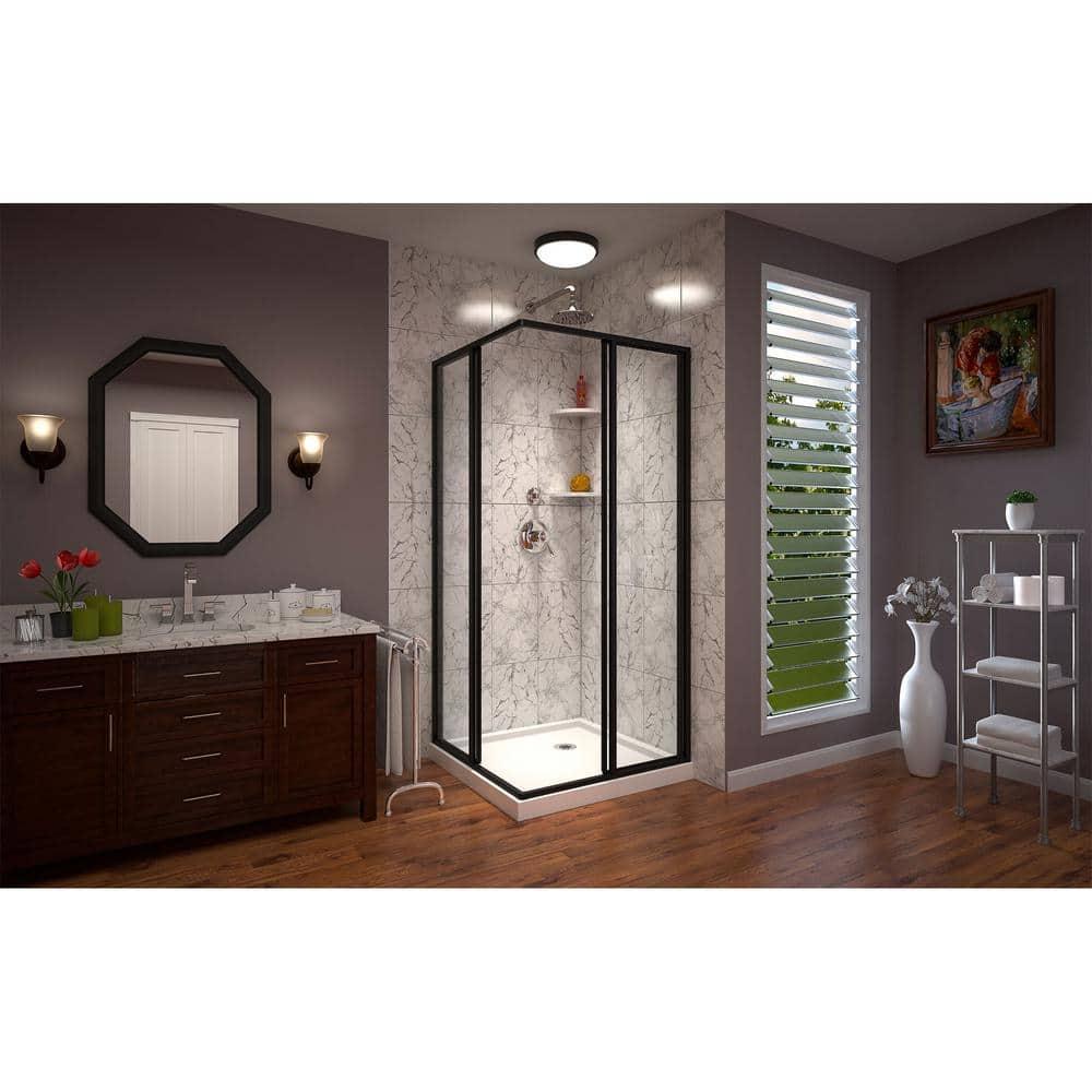 Cornerview 36" x 74.75" Framed Square Sliding Shower Enclosure with Base Included