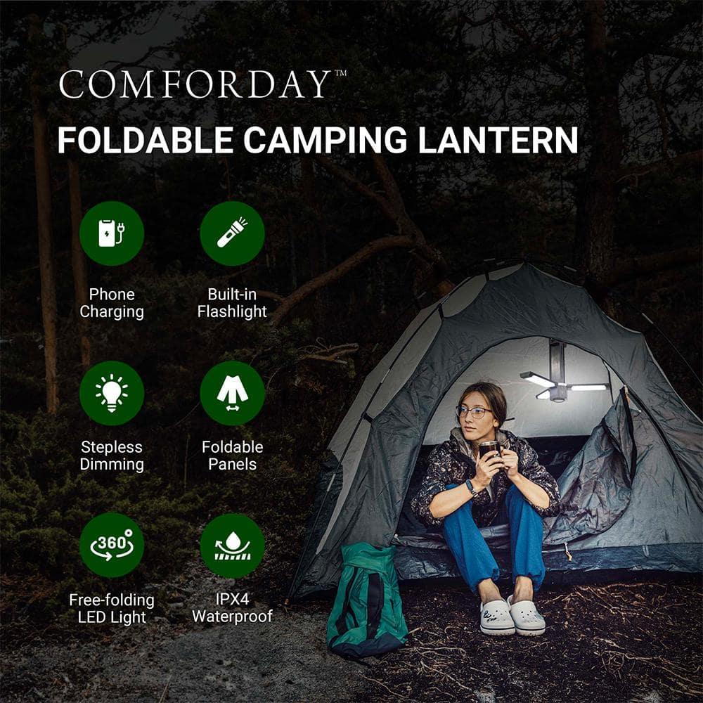Black and White Collapsible LED Camping Lantern with USB Charger