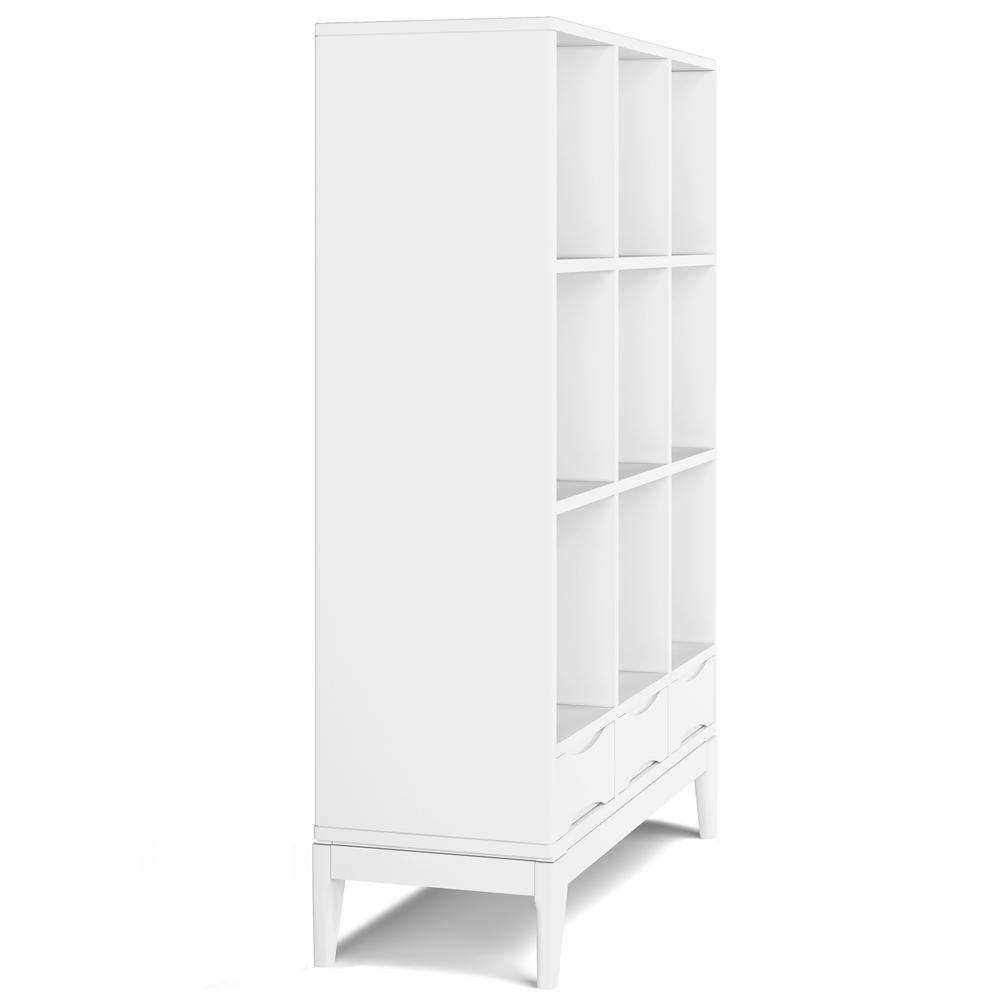 1 1 SOLID HARDWOOD 42 Inch Mid Century Modern Cube Storage Bookcase with Drawers in White, For the Living Room, Study Room and Office