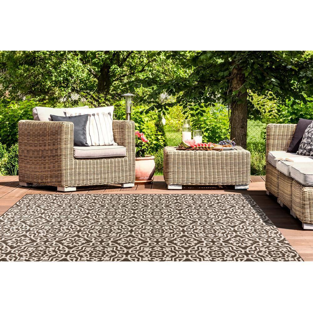 Nicole Miller New York Patio Country Danica Geometric Indoor/Outdoor Area Rug, Black/Grey