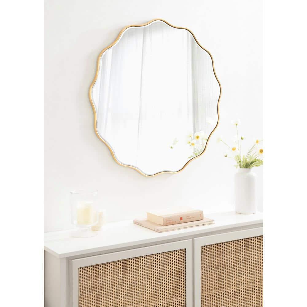 Kate & Laurel All Things Decor 32"x32" Viona Round Scalloped Mirror Gold: Luxury Glam Decor, No Assembly, Espejo