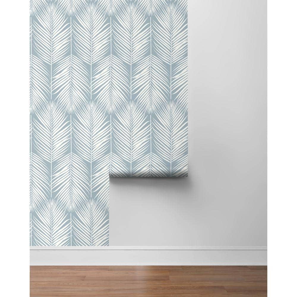 Seabrook Designs Light Blue Palm Silhouette Prepasted Wallpaper