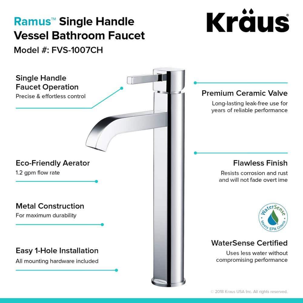 Kraus C-KCV-122-1007CH Ceramic Rectangular Vessel Bathroom Sink with Faucet