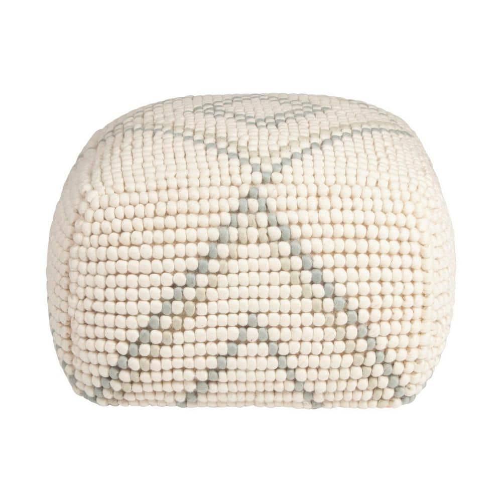 Creative Co-Op Cream New Zealand Pouf with Blue & Green Accents