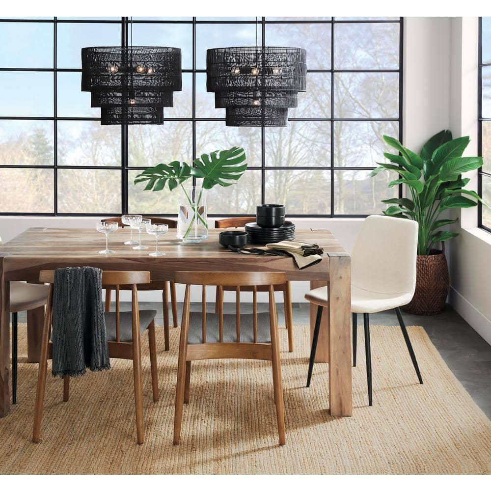 2pc Afton Faux Leather Upholstered and Wood Dining Chair Set Black/Walnut Brown - Baxton Studio