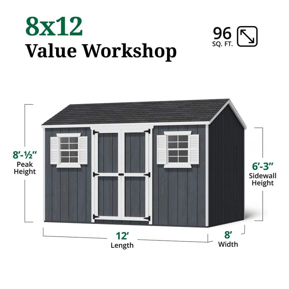 Little Cottage Co. 8x12 Value Workshop Shed with Operable Windows, Outdoor Wood Storage Do-It-Yourself Precut Kit