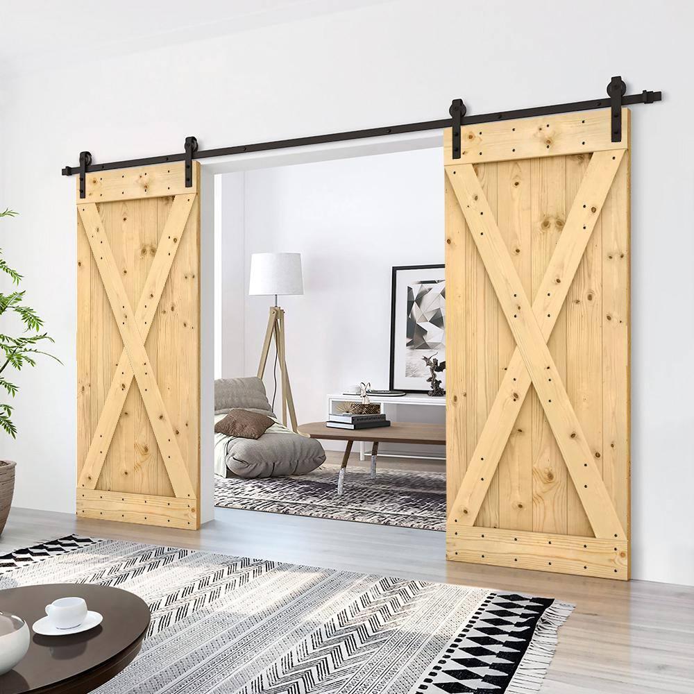 Calhome 84'' Solid Wood Paneled Painted with Installation Hardware Kit Barn Door