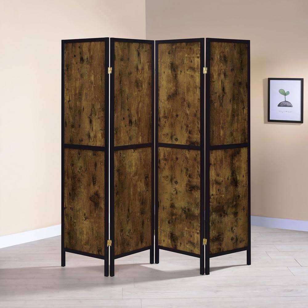 Coaster Farmhouse Wood Four Panels Room Divider with Clean Lines in Nutmeg