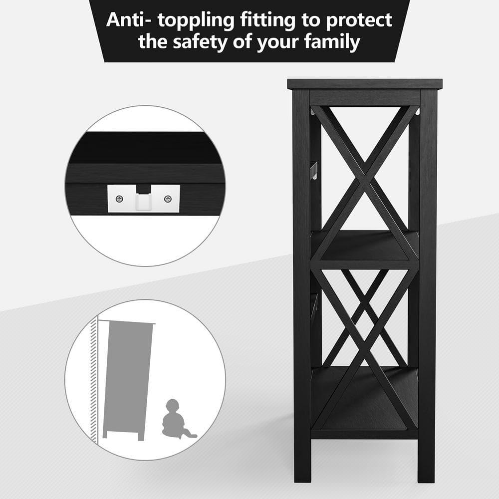 Costway 3-Tier Bookshelf Wooden Open Storage Bookcase for Home Office Black