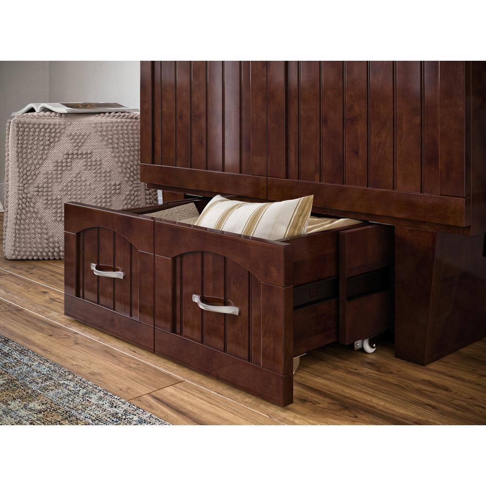 AFI Nantucket Twin Solid Wood Murphy Bed Chest with Mattress, Drawer & Charger, Walnut