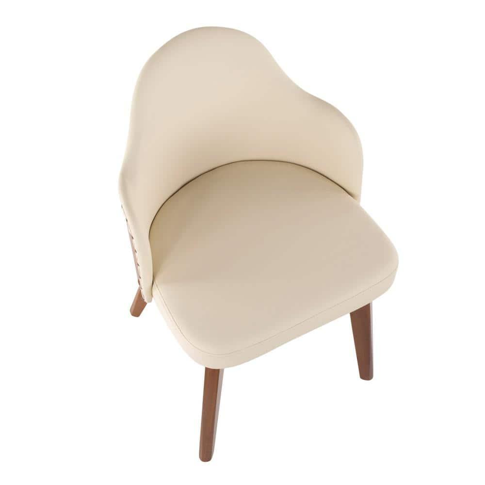 Ahoy Dining Chair Walnut/Cream/Brass - LumiSource: Faux Leather Upholstery, Mid-Century Modern Design, Nailhead Trim