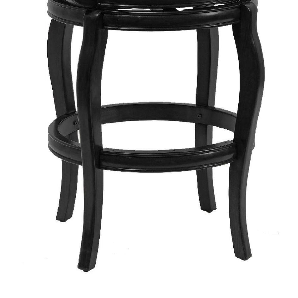 Benjara Hugo 29 Inch 360-Degree Swivel Barstool, Wood, Open Rolled Arms, Black
