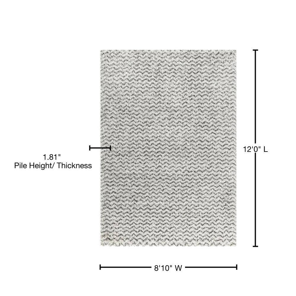 Cuellar Chevron Shag Ivory 9 ft. x 12 ft. Area Rug