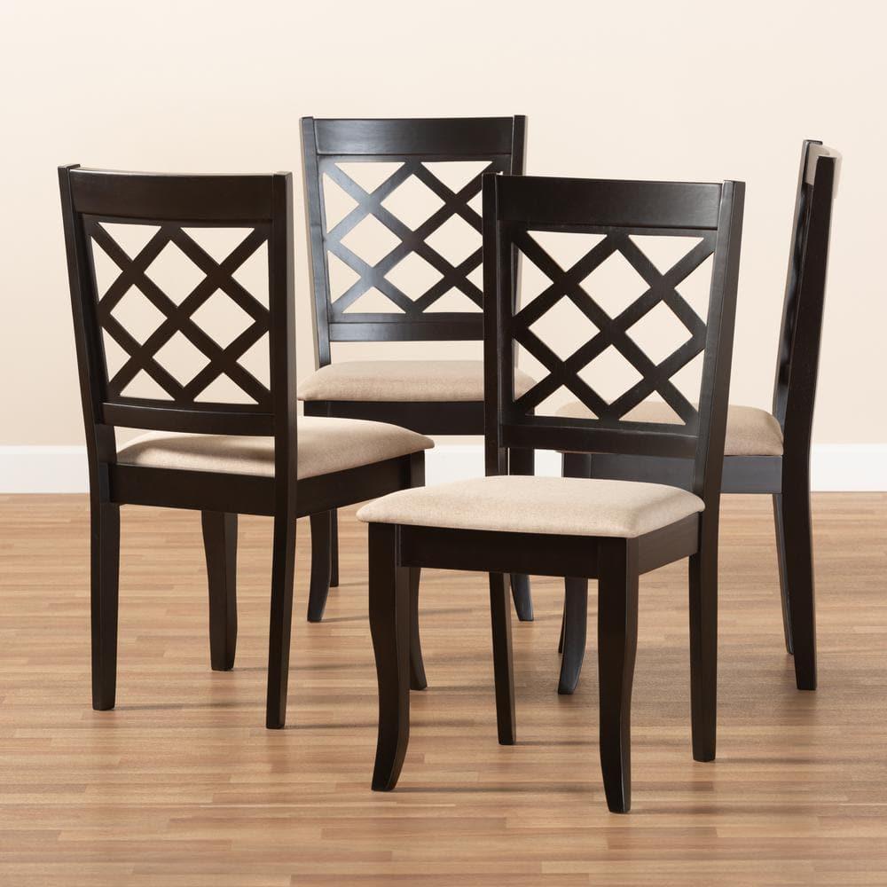 Set of 4 Jackson Dining Chair Sand/Espresso - Baxton Studio: Contemporary Cut-Out Back Design, Square Frame