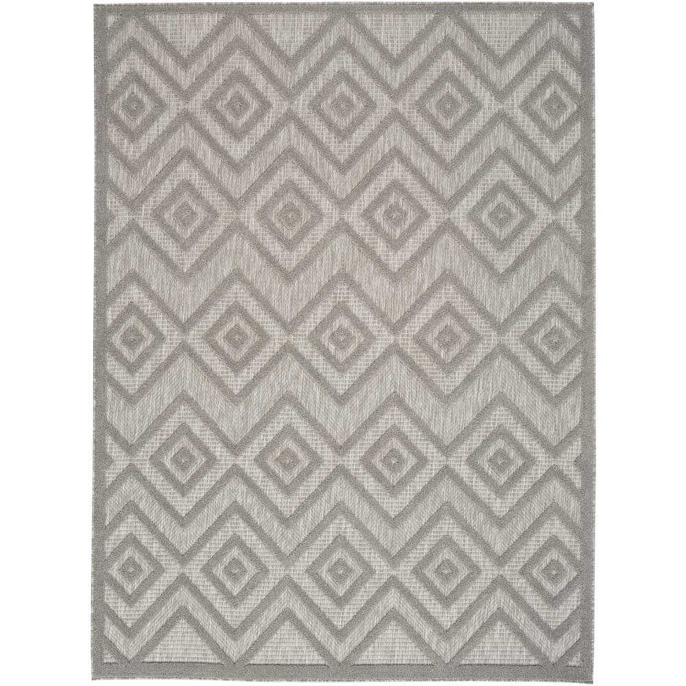 Nourison Versatile Diamond Geometric Flatweave Indoor Outdoor Area Rug Silver Grey 6' x 9'