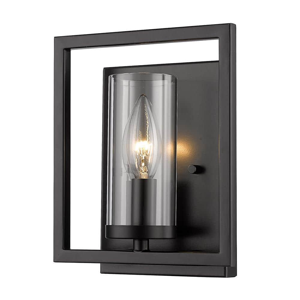 Golden Lighting Marco 1-Light Wall Sconce in Matte Black with Clear Glass