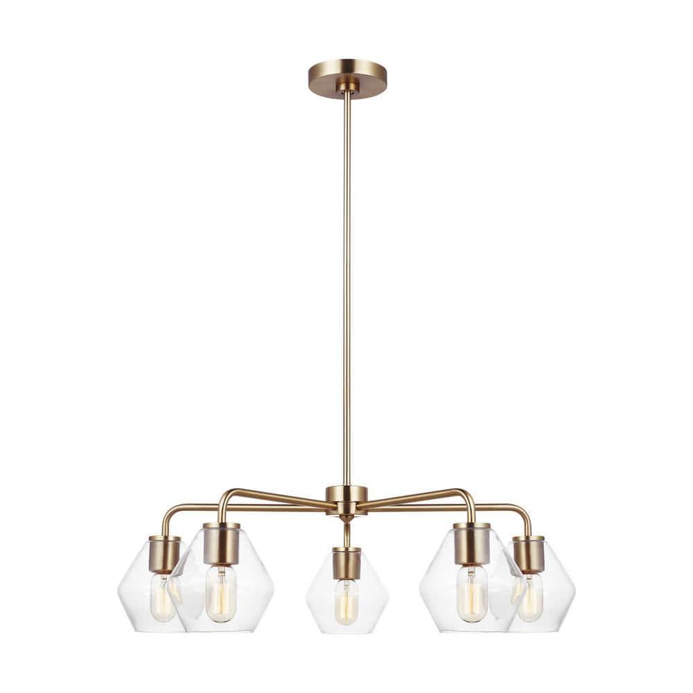 Generation Lighting Jett 5 -Light Satin Brass Transitional For Use in Dining Rooms, Foyers, Living Rooms Chandelier
