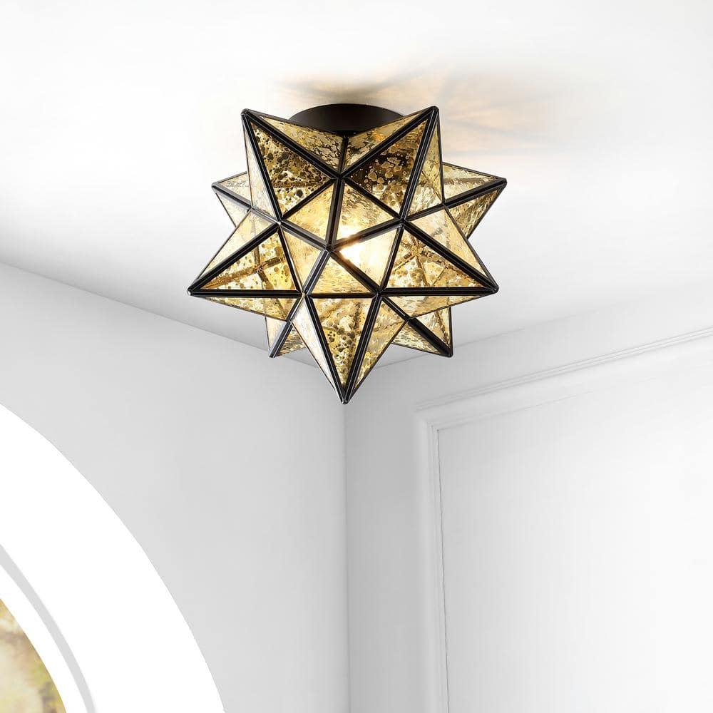 Stella 12" Moravian Star Metal/Mercury Glass LED Flush Mount, Oil Rubbed Bronze