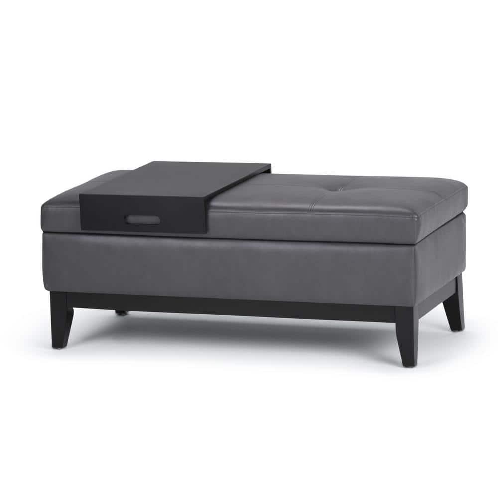 Simpli Home Oregon 42"W Upholstered Storage Ottoman Bench with Lift-Top Lid and Tray